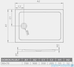 Radaway Doros Plus F 90x70 SDRFP9070-01 - Brodziki prysznicowe - miniaturka - grafika 2