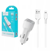 Ładowarki samochodowe - Hoco Ładowarka samochodowa Z23 2xUSB+Kabel Iphone - miniaturka - grafika 1