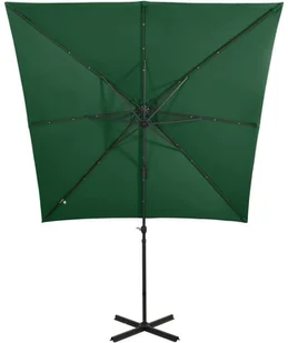 vidaXL Parasol wiszący z lampkami LED i słupkiem, zielony, 250 cm 312321 - Parasole ogrodowe - miniaturka - grafika 6