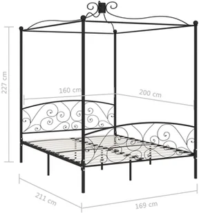 vidaXL Rama łóżka z baldachimem, czarna, metalowa, 160 x 200 cm - Łóżka - miniaturka - grafika 5