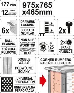 656 65669921 Wózek szafka serwisowa z narzędziami 6 szuflad 177 narzędzia wymiary 97,5x76,5x46,5 cm) 69921-uniw - Podnośniki 656 65669921 Wózek szafka serwisowa z narzędziami 6 szuflad 177 narzędzia wymiary 97,5x76,5x46,5 cm) 69921-uniw - Podnośniki - miniaturka - grafika 5