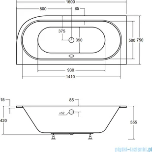 Besco Avita Slim 160x75cm wanna asymetryczna lewa #WAV-160-NLS - Wanny - miniaturka - grafika 2