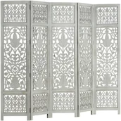 Parawany - VidaXL VidaXL Parawan 5-panelowy, rzeźbiony, szary, 200x165 cm, drewno mango 285333 - miniaturka - grafika 1