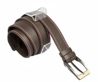 Paski - Pas-Max (PL) Pasek Skórzany (PL) Skóra Naturalna Licowa EXTRA 40 mm Beżowo-Grafitowy Z Podwójną Czerwoną I Białą Nitką - miniaturka - grafika 1