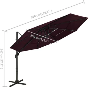 vidaXL 4-poziomowy parasol na aluminiowym słupku, bordowy, 3x3 m 313832 - Parasole ogrodowe - miniaturka - grafika 8