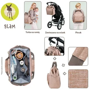 Lassig Glam Label Plecak dla mam z akcesoriami Goldie Backpack Rose 1103010708 - Torby i organizery dla mam - miniaturka - grafika 3