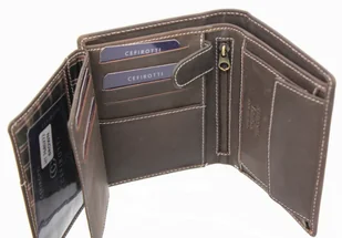 Cefirutti Portfel Męski Skórzany Skóra Licowa Duży Pionowy Bez Zapięcia Dwa Listki Z Zapinką Wewnątrz Matowy HT 7680272 - Portfele - miniaturka - grafika 5