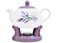 Dzbanki i imbryki - Bella Fiore BELLA FIORE DZBANEK Z PODGRZEWACZEM 1L BIAŁO FIOLETOWY ITALIAN DESIGNE LAWENDER 11178 11178 - miniaturka - grafika 1