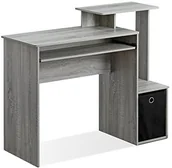 Biurka - Furinno Econ uniwersalne biurko komputerowe Home Office z półką i wsuwaną półką, drewno, dąb francuski szary/czarny, 40,01 x 40,01 x 86,61 cm - miniaturka - grafika 1