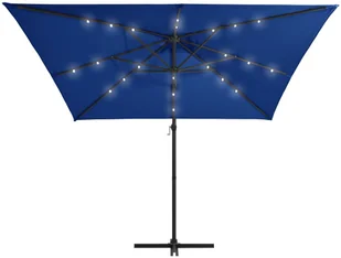 vidaXL Parasol wiszący z LED i stalowym słupkiem, 250x250 cm, lazurowy vidaXL - Parasole ogrodowe - miniaturka - grafika 5