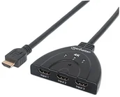 Rozgałęźniki - Manhattan 207874 4 K 3-Port HDMI Switch 4 K @ 60Hz zasilanie za pomocą portu USB zintegrowany przewód Czarny 207874 - miniaturka - grafika 1