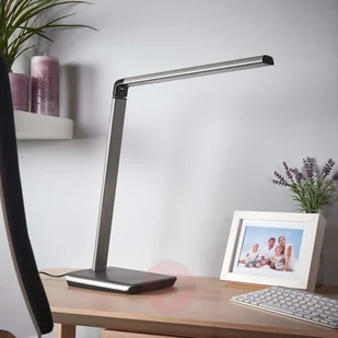 LINDBY Lampa stołowa LED Kuno, szary, ściemniacz, USB - Lampy stojące - miniaturka - grafika 2