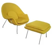 Fotele i krzesła biurowe - King Home Fotel Cozy Z Podnóżkiem Musztardowy.21 Wełna Kaszmirowa Stal Polerowana JH-C06.MUSTARD - miniaturka - grafika 1