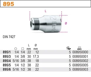 Beta NASADKA, UCHWYT SZEŚCIOKĄTNY 1/4"-1/4" 895/1 - Klucze i nasadki - miniaturka - grafika 2