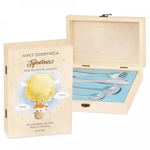 Murrano Zestaw Sztućców Dla Dzieci W Drewnianym Etui Nadruk Odkrywca SZT-ANIMALS_DRW-UV-031 - Sztućce dla dzieci - miniaturka - grafika 2