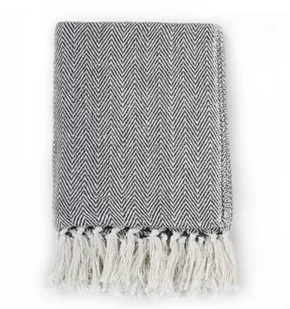 vidaXL Bawełniana narzuta w jodełkę, 220 x 250 cm, granatowa - Narzuty - miniaturka - grafika 4