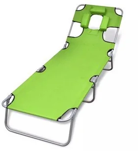 vidaXL vidaXL Składany leżak z zagłówkiem i regulowanym oparciem zielony - Leżaki ogrodowe - miniaturka - grafika 2