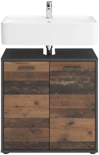 FMD Mobel FMD Szafka pod umywalkę, 2 drzwiczek, matera, postarzane ciemne drewno - Szafki łazienkowe - miniaturka - grafika 2