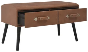 vidaXL Ławka z szufladami, 80 cm, ciemnobrązowa, sztuczna skóra vidaXL - Ławki do przedpokoju - miniaturka - grafika 3