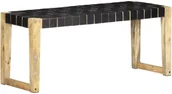 Ławki do przedpokoju - VidaXL Ławka, 110 cm, czarna skóra naturalna i lite drewno mango 321838 VidaXL - miniaturka - grafika 1