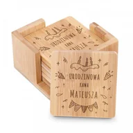 Pozostałe akcesoria barmańskie - Murrano Podkładki bambusowe pod kawę zestaw x6 grawer dla kawosza na urodziny PDK-BMB-037 - miniaturka - grafika 1