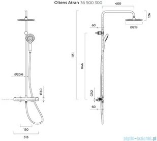 Oltens Atran zestaw prysznicowy termostatyczny z okrągłą deszczownicą czarny mat 36500300 - Zestawy prysznicowe - miniaturka - grafika 2
