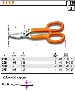 Beta NOŻYCE DO BLACHY 200MM 1112/200 - Nożyce i noże - miniaturka - grafika 2