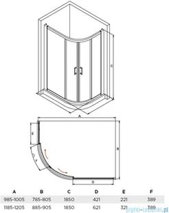 Besco Modern kabina asymetryczna 100x80x185cm grafit MA-100-80-G - Kabiny prysznicowe - miniaturka - grafika 2