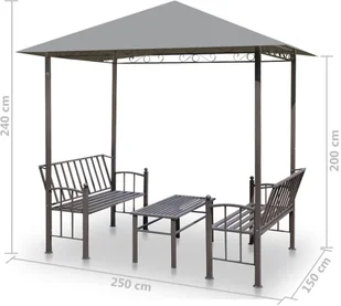 vidaXL Zadaszenie ogrodowe ze stołem i ławkami, 2,5x1,5x2,4m, antracyt - Pawilony ogrodowe - miniaturka - grafika 12