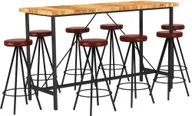 Stoły z krzesłami - vidaXL 9-cz. zestaw mebli barowych, drewno akacjowe i naturalna skóra - miniaturka - grafika 1