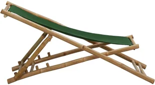 vidaXL Leżak z bambusa i zielonego płótna - Fotele i krzesła ogrodowe - miniaturka - grafika 4