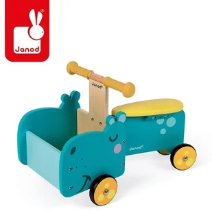 Janod drewniany jeździk ze skrzynią Hipopotam - Jeździki dla dzieci - miniaturka - grafika 14