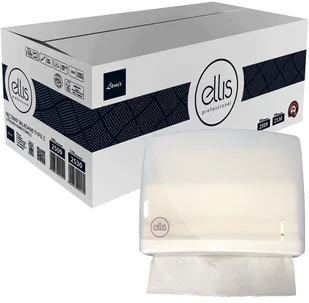 Lamix Zestaw ręczniki papierowe ZZ Ellis Professional 2 warstwy 6000 szt biały celuloza + pojemnik na ręczniki składane Ellis biały plastik 2509-1168 - Ręczniki papierowe - miniaturka - grafika 2