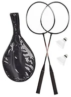 Badminton - Relaxdays badminton zestaw z zamkiem wytrzymała torba, 2 piłek, rakieta do badmintona dla dzieci lub dorosłych, wys. x szer. 66 x 20,7 cm, szara 10024103 - miniaturka - grafika 1