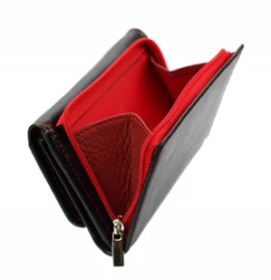 PolskaGalanteria.pl Portfel Damski Skórzany PolskaGalanteria Z Wstawką 12 cm Suwak Skóra Naturalna CZARNY Z CZERWONYM WZÓR II KP D1208Z-WST - Portfele - miniaturka - grafika 3