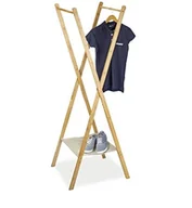 Wieszaki i stojaki - Relaxdays wieszak na ubrania z bambusa, wys. x szer. x gł.: 155,5 x 50 x 57,5 cm, stojak na ubrania z praktyczną półką na buty, składany, zajmuje mało miejsca, jako stojak na pranie i garderoba z 2 dr 10020477 - miniaturka - grafika 1