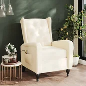 Fotele - vidaXL Rozkładany fotel masujący kremowy obity aksamitem 329361 - miniaturka - grafika 1