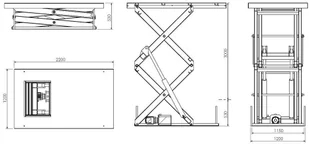 018 01872924 Podnośnik podest nożycowy udźwig 500 kg wymiary platformy 2200x1200mm wysokość podnoszenia min/max 530-800 mm moc 2,3kW) 72924-uniw - Stoły warsztatowe - miniaturka - grafika 2