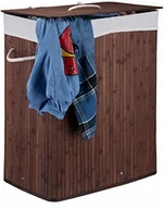 Kosze na bieliznę - Relaxdays bambusowy kosz na bieliznę z pokrywką, 100 l, pojemnik na bieliznę, 2 szuflady, składany, prostokątny, łazienkowy, kolor, STANDARD 10024382_93 - miniaturka - grafika 1