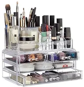 Kosmetyczki, organizery i kuferki - Relaxdays Relaxdays Organizer do makijażu z akrylu, 2-częściowy organizer do makijażu z uchwytem na szminki i 4 szufladami, przezroczysty 10023130_50 - miniaturka - grafika 1