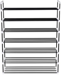 vidaXL Stojak na buty z 7 półkami, metal i plastik, czarny - Szafki na buty - miniaturka - grafika 3