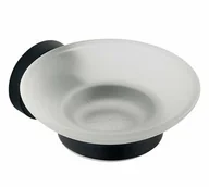 Mydelniczki i dozowniki mydła - Aqualine Mydelniczka 10,8x5,2x12 cm szkło mleczne/ czarna SAMBA SH/SB202 - miniaturka - grafika 1