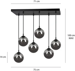 EULUNA Lampa wisząca Glassy 6-pkt. prosta, grafitowa - Lampy sufitowe - miniaturka - grafika 7