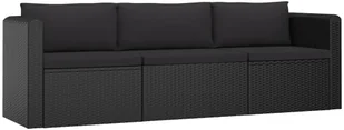 vidaXL 3-częściowa sofa ogrodowa, poduszki, rattan PE, czarny - Ławki ogrodowe - miniaturka - grafika 2