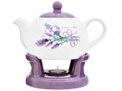 Dzbanki i imbryki - Bella Fiore BELLA FIORE DZBANEK Z PODGRZEWACZEM 1L BIAŁO FIOLETOWY ITALIAN DESIGNE LAWENDER 11178 11178 - miniaturka - grafika 1
