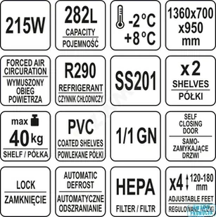 Yato STÓŁ CHŁODNICZY 282L 2-DRZWIOWY YG-05250 - Szafy i witryny chłodnicze - miniaturka - grafika 12