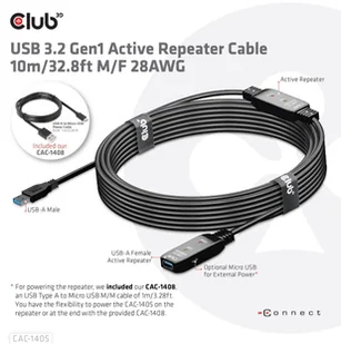 Club 3D USB 3.2 Gen1 aktywny przedłużacz 10 metrów szt./B. 28 AWG CAC-1405 - Kable USB - miniaturka - grafika 7