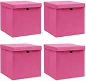 Pudła i pojemniki do przechowywania - vidaXL Pudełka z pokrywami, 4 szt., różowe, 32x32x32 cm, tkanina vidaXL - miniaturka - grafika 1