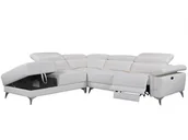 Narożniki - LINEA SOFA Narożna sofa z elektryczną funkcją relaksu PASCALINE ze skóry - Kolor kości słoniowej - narożnik lewostronny - miniaturka - grafika 1