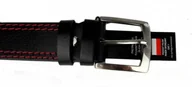 Paski - Pas-Max Pasek Męski Skórzany (PL) Skóra Licowa EXTRA 40 mm Czarny Z Podwójną Czerwoną Nitką - miniaturka - grafika 1